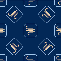 Line Wind icon isolated seamless pattern on blue background. Windy weather. Vector