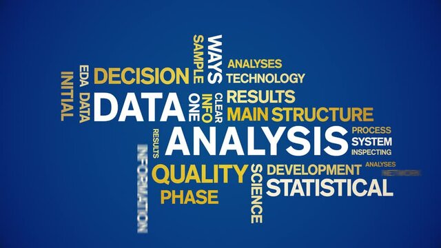 4k Data Analysis Animated Tag Word Cloud;Text Design big data Animation typography seamless loop.