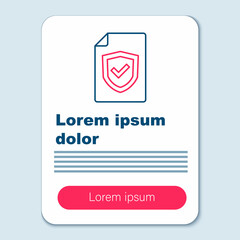 Line Contract with shield icon isolated on grey background. Insurance concept. Security, safety, protection, protect concept. Colorful outline concept. Vector