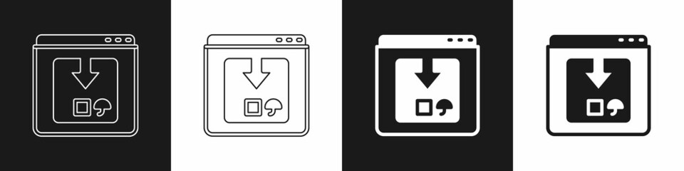 Set Online app delivery tracking icon isolated on black and white background. Parcel tracking. Vector