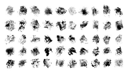 Collection of textured prints of cellophane bag and wrapping paper. Black and white spots and smears.