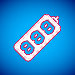 White Electric extension cord icon isolated on blue background. Power plug socket. Vector