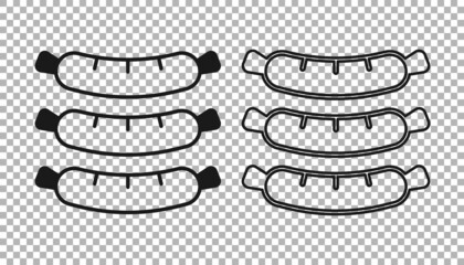 Black Sausage icon isolated on transparent background. Grilled sausage and aroma sign. Vector