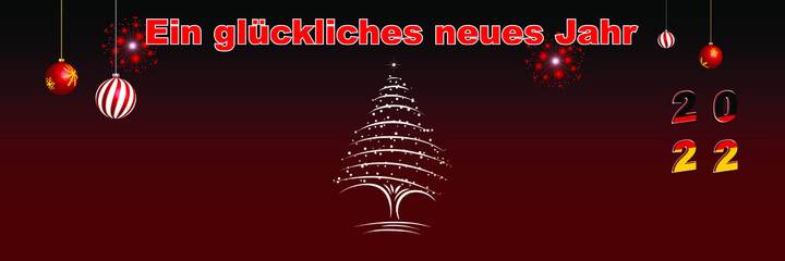 Fototapeta na wymiar Merry Christmas and Happy New Year web page cover. Happy New Year in German. Germany flags on the year 2022. Holiday design for greeting card, banner, celebration poster, party invitation.