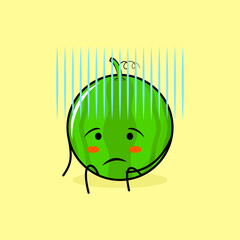 cute watermelon character with hopeless expression and sit down. green and yellow. suitable for emoticon, logo, mascot