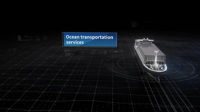 3D rendering holographic ocean freight.Technology holographic style logistics transportation background.PPT,banner,poster background illustration