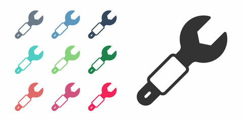 Black Wrench spanner icon isolated on white background. Spanner repair tool. Service tool symbol. Set icons colorful. Vector