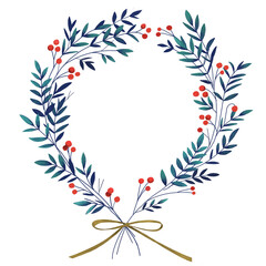 Christmas wreath  round frame illustration　botanical　icon　on white background　