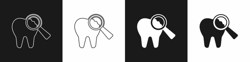 Set Broken tooth icon isolated on black and white background. Dental problem icon. Dental care symbol. Vector