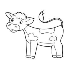 Coloring book for kids. An agricultural animal is a cow. Vector isolated on a white background