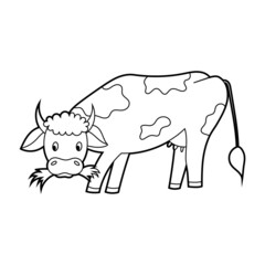 Coloring book for kids. An agricultural animal is a cow. Vector isolated on a white background