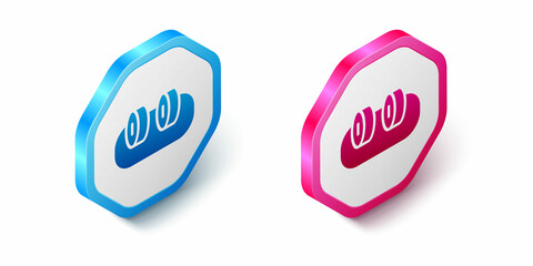 Isometric Sushi icon isolated on white background. Traditional Japanese food. Hexagon button. Vector