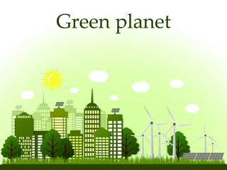 A green city. Vector illustration.