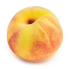 Honey Yellow Peach isolated on white background, Peach fruits with leaf on white background, With clipping path.