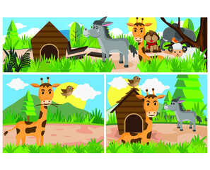 Animals in the wood. Cartoon vector illustration,