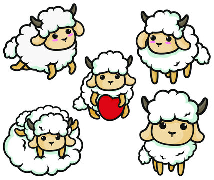 cute sheep on pink background, colorful illustration