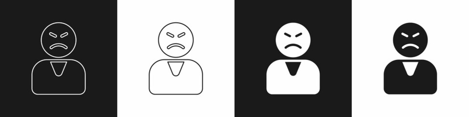 Set Angry customer icon isolated on black and white background. Vector