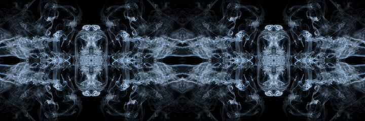 Banner,abstract curls and clouds of smoke forming fantastic silhouettes.