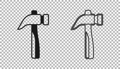 Black Hammer icon isolated on transparent background. Tool for repair. Vector