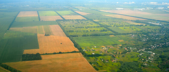 Aerial view of countryside from airliner. Kiev Region.