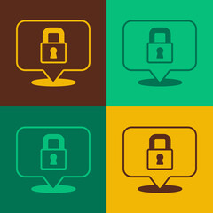 Pop art Lock icon isolated on color background. Padlock sign. Security, safety, protection, privacy concept. Vector