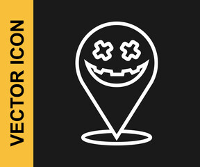 White line Happy Halloween holiday icon isolated on black background. Vector