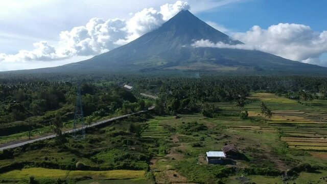 Mayon Volcano April Daytime Hot Summer Philippines Mountain Strata-volcano steam clouds