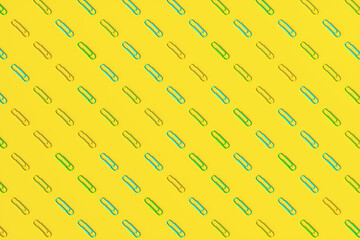 Pop art paper clips on a yellow background. 3d rendering illustration.
