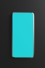 One smartphone with chroma key screen on a black background. 3d rendering illustration