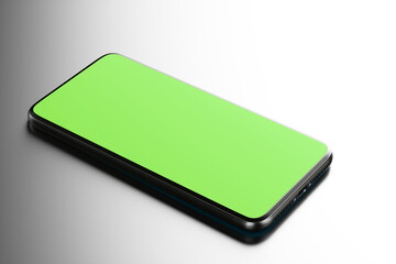 Fototapeta premium One smartphone with chroma key screen on a black background. 3d rendering illustration