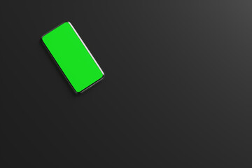 One smartphone with chroma key screen on a black background. 3d rendering illustration