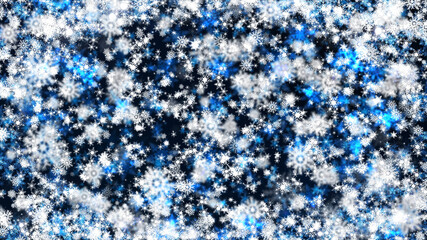 Winter background with white and blue glowing snowflakes