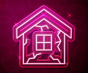 Glowing neon line House icon isolated on red background. Insurance concept. Security, safety, protection, protect concept. Vector