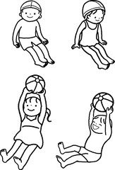 Line art. Children playing on the beach.