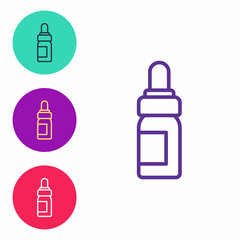 Set line Essential oil bottle icon isolated on white background. Organic aromatherapy essence. Skin care serum glass drop package. Set icons colorful. Vector