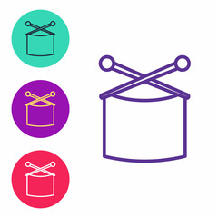 Set line Knitting needles icon isolated on white background. Label for hand made, knitting or tailor shop. Set icons colorful. Vector