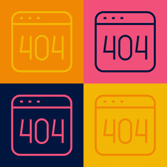 Pop art line Page with a 404 error icon isolated on color background. Template reports that the page is not found. Vector