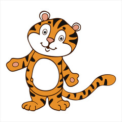 Obraz na płótnie Canvas Cute Tiger Hand-drawn vector illustration. Flat Cartoon style.