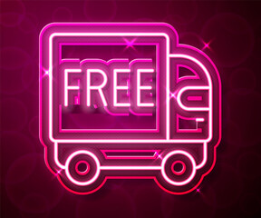 Glowing neon line Free delivery service icon isolated on red background. Free shipping. 24 hour and fast delivery. Vector