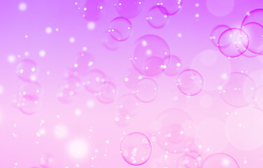 Beautiful Transparent Purple Soap Bubbles Natural Background. Celebration, Wedding Card. Blurred...