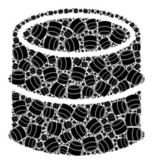 Vector oil barrel icon collage. Oil barrel collage is designed of repeating recursive oil barrel icons. Fractal collage of oil barrel icon.