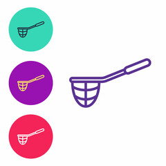 Set line Fishing net icon isolated on white background. Fishing tackle. Set icons colorful. Vector