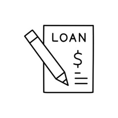 Loan Icon  in black line style icon, style isolated on white background