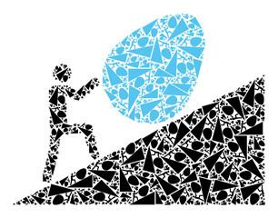 Vector man rolling egg up icon collage. Man rolling egg up collage is designed of randomized recursive man rolling egg up pictograms. Fractal composition of man rolling egg up icon.