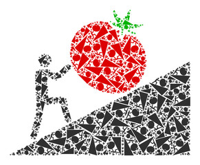 Vector man rolling tomato up icon composition. Man rolling tomato up composition is done with randomized recursive man rolling tomato up pictograms.