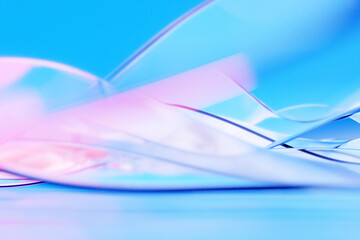 3d illustration of a stereo strip of different colors. Geometric stripes similar to waves. Abstract blue  glowing crossing lines pattern