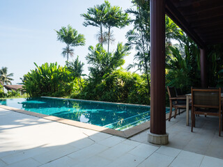 Fototapeta na wymiar Blue pool on a private luxury villa in Phuket, Thailand