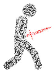 Vector sword warrior icon mosaic. Sword warrior mosaic is made from scattered recursive sword warrior pictograms. Recursive composition from sword warrior icon.