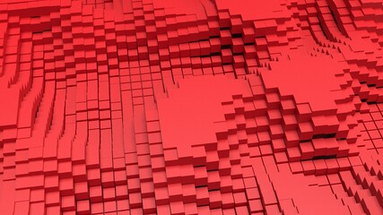 Abstract background with waves made of a lot of black cubes geometry primitive forms that goes up and down under black-white lighting. 3D illustration. 3D CG. High resolution.