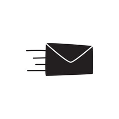 Send Mail Icon in black flat glyph, filled style isolated on white background